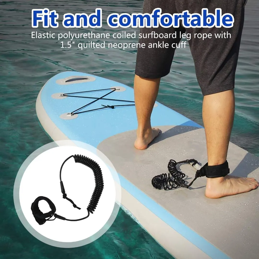 2024 NEW 10FT Powerful Coiled SUP Leash with 5mm Urethane Cord, Surfboard Leash Sup Leg Rope Strap Stand Up Paddleboard Leash - Black
