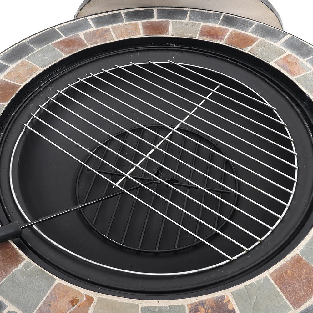3 In 1 Garden bbq Fire Pit Wood Burning Round Mosaic Ceramic Table Top Outdoor Space Heater