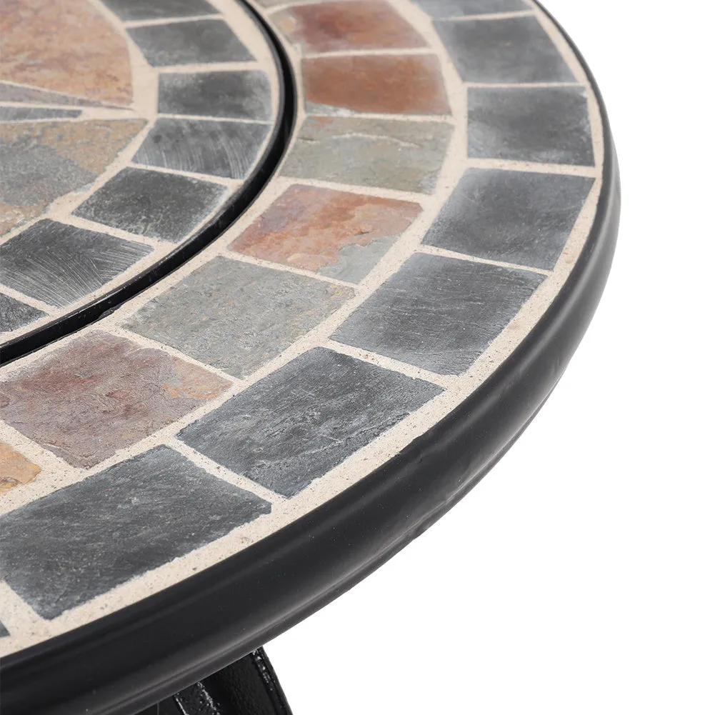 3 In 1 Garden bbq Fire Pit Wood Burning Round Mosaic Ceramic Table Top Outdoor Space Heater