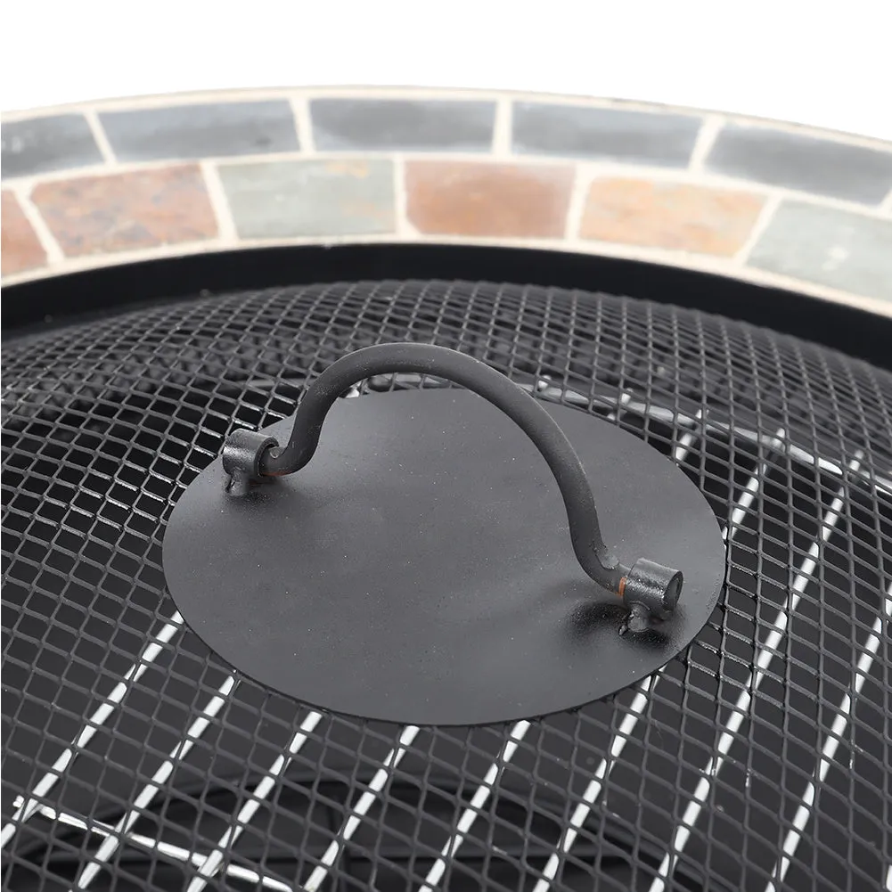 3 In 1 Garden bbq Fire Pit Wood Burning Round Mosaic Ceramic Table Top Outdoor Space Heater