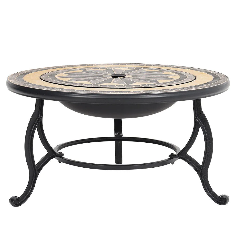 3 In 1 Garden bbq Fire Pit Wood Burning Round Mosaic Ceramic Table Top Outdoor Space Heater