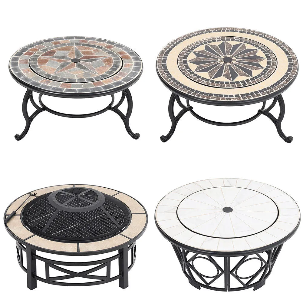 3 In 1 Garden bbq Fire Pit Wood Burning Round Mosaic Ceramic Table Top Outdoor Space Heater