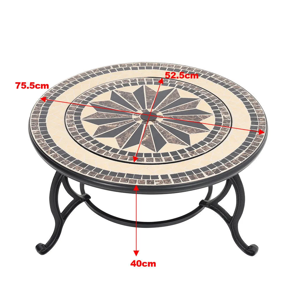 3 In 1 Garden bbq Fire Pit Wood Burning Round Mosaic Ceramic Table Top Outdoor Space Heater