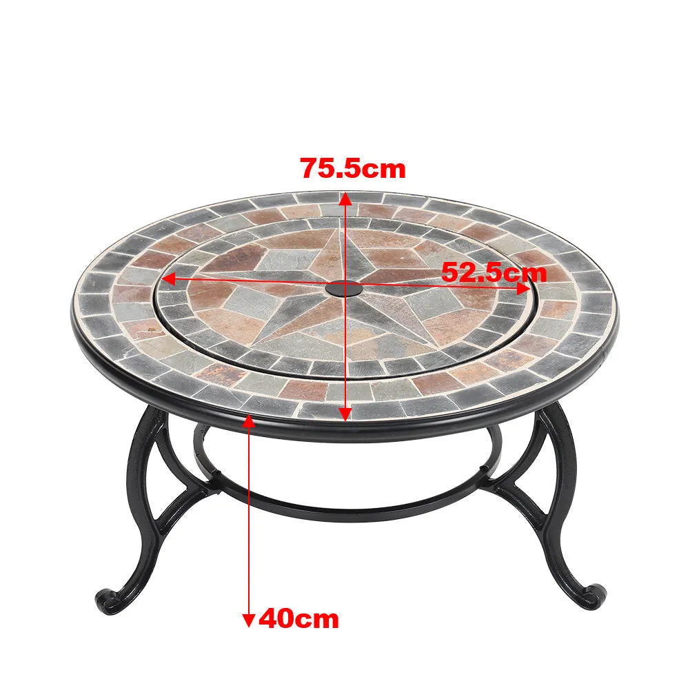 3 In 1 Garden bbq Fire Pit Wood Burning Round Mosaic Ceramic Table Top Outdoor Space Heater