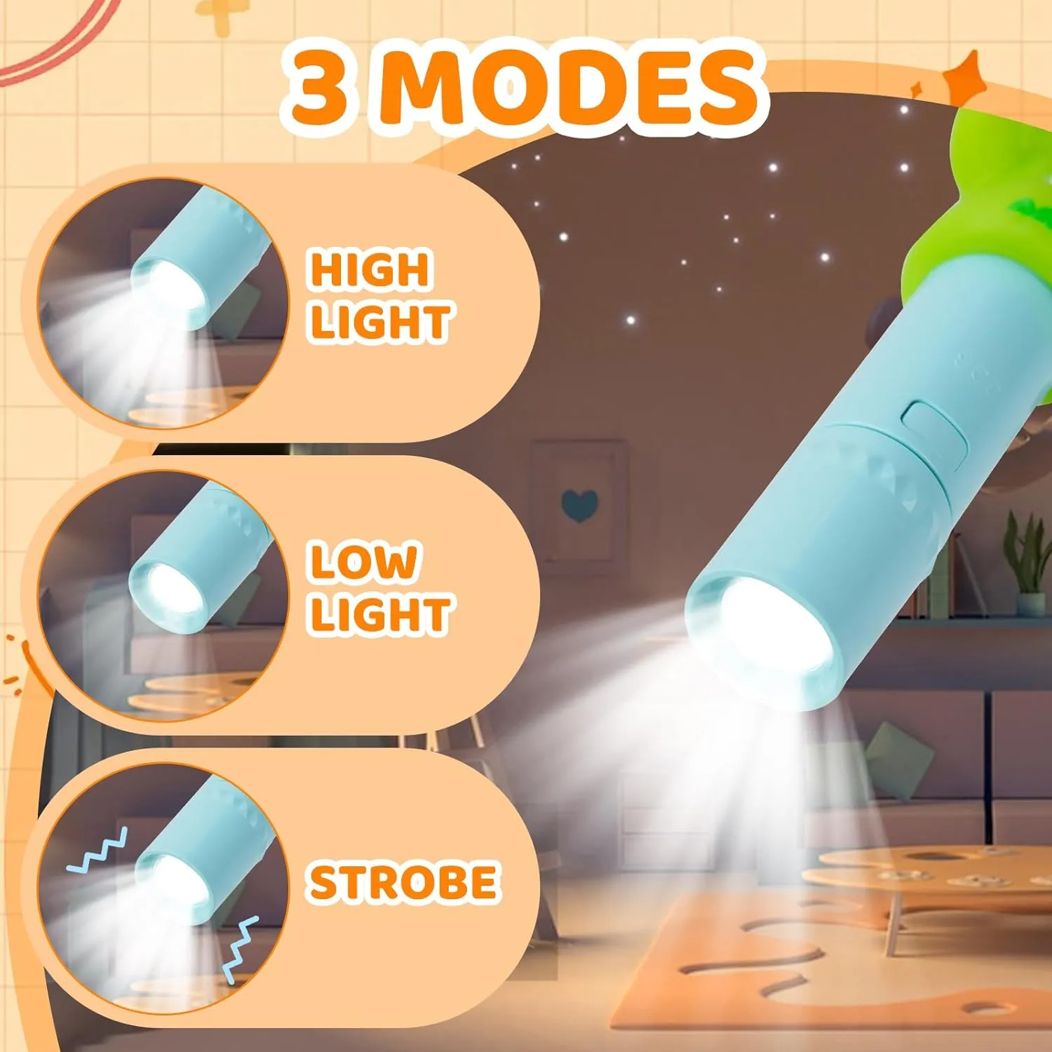 4 Pack Small Mini Cute Kids Flashlight, Rechargeable Animal Flashlights for Boys Girls,Christmas Gifts Stocking Stuffers