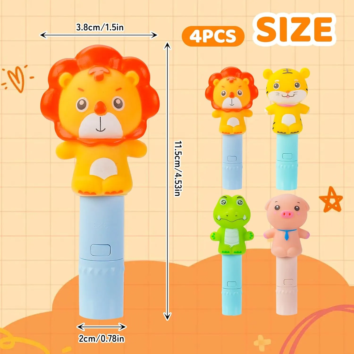 4 Pack Small Mini Cute Kids Flashlight, Rechargeable Animal Flashlights for Boys Girls,Christmas Gifts Stocking Stuffers
