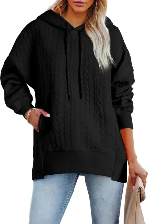 AlvaQ Womens Oversized Hoodies Fall Winter Casual Quilted Long Sleeve Drawstring Hooded Pocketed Sweatshirts Pullover Top