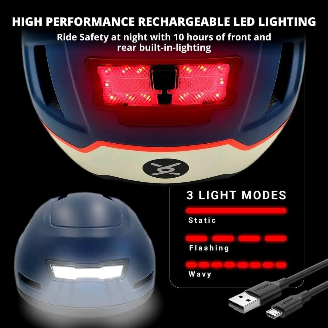 Bike Helmet with LED Lights - Urban Bicycle Helmet for Adults, Men & Women - CPSC & NTA-8776 Dual Certified - Class 3 E-Bikes, Scooters, Onewheel, Commuter, Mountain