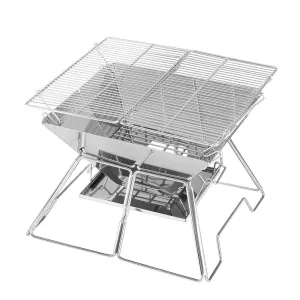 Camping Fire Pit BBQ 2-in-1 Grill Smoker Outdoor Portable Stainless Steel