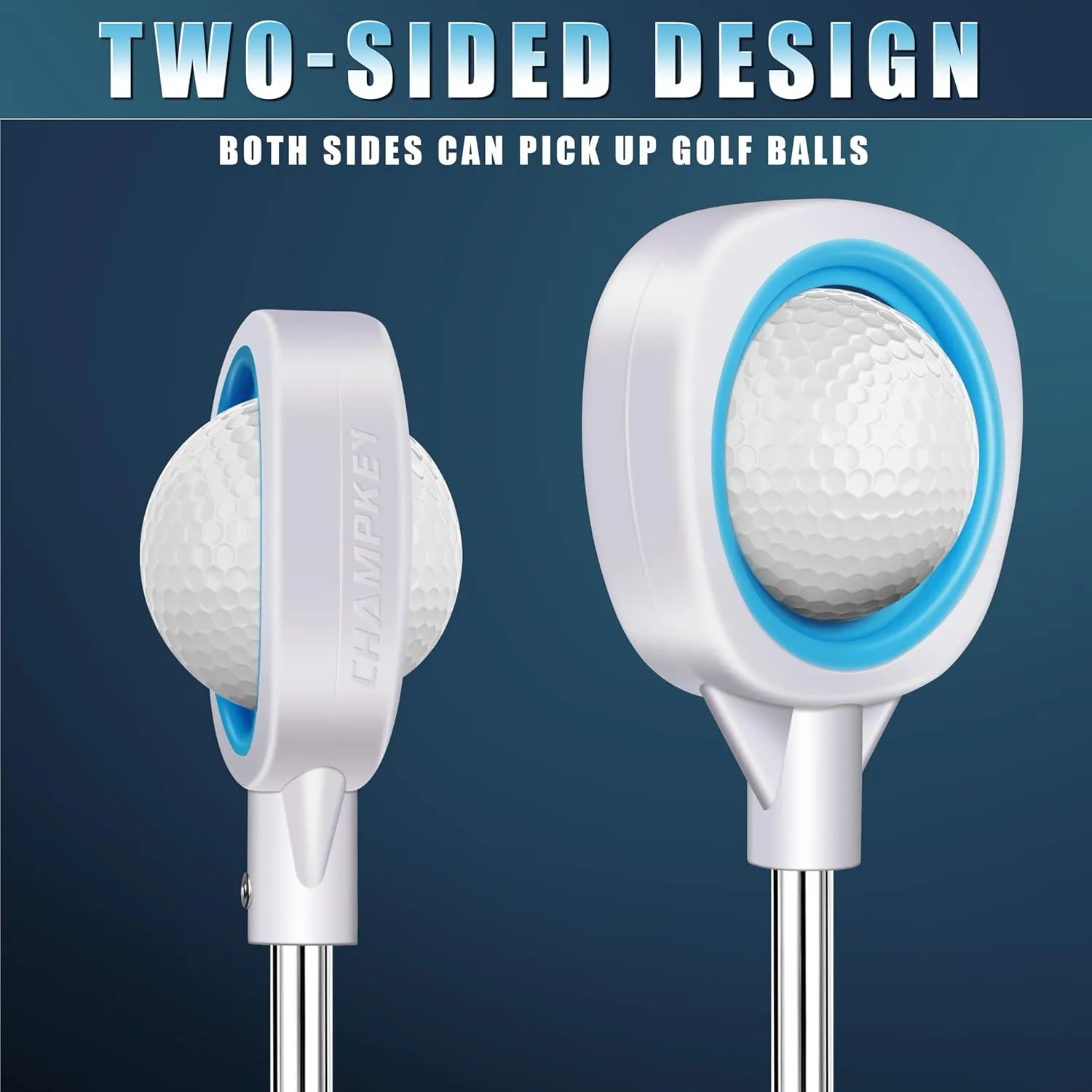 CHAMPKEY Pressure Golf Ball Retriever Performance Version - Thicken Stainless Steel Shaft with Rubber Grip Golf Retriever - Available in 9Ft / 12Ft / 14.5Ft / 16.3Ft