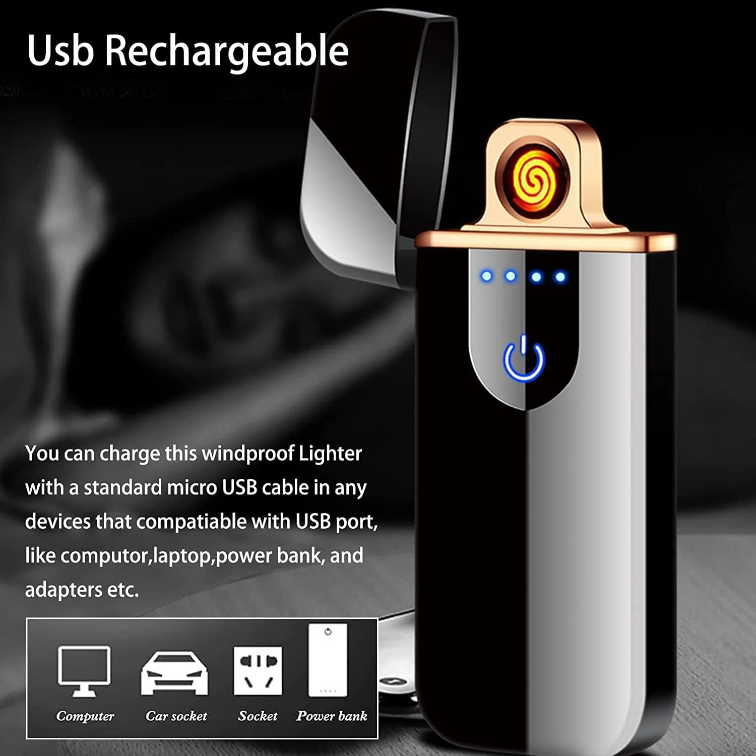 Electronic Smart USB Rechargeable Lighter - Double-Sided Ignition, Windproof, Flameless, Lightweight Plasma With Battery Indicator (Rainbow)