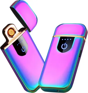Electronic Smart USB Rechargeable Lighter - Double-Sided Ignition, Windproof, Flameless, Lightweight Plasma With Battery Indicator (Rainbow)