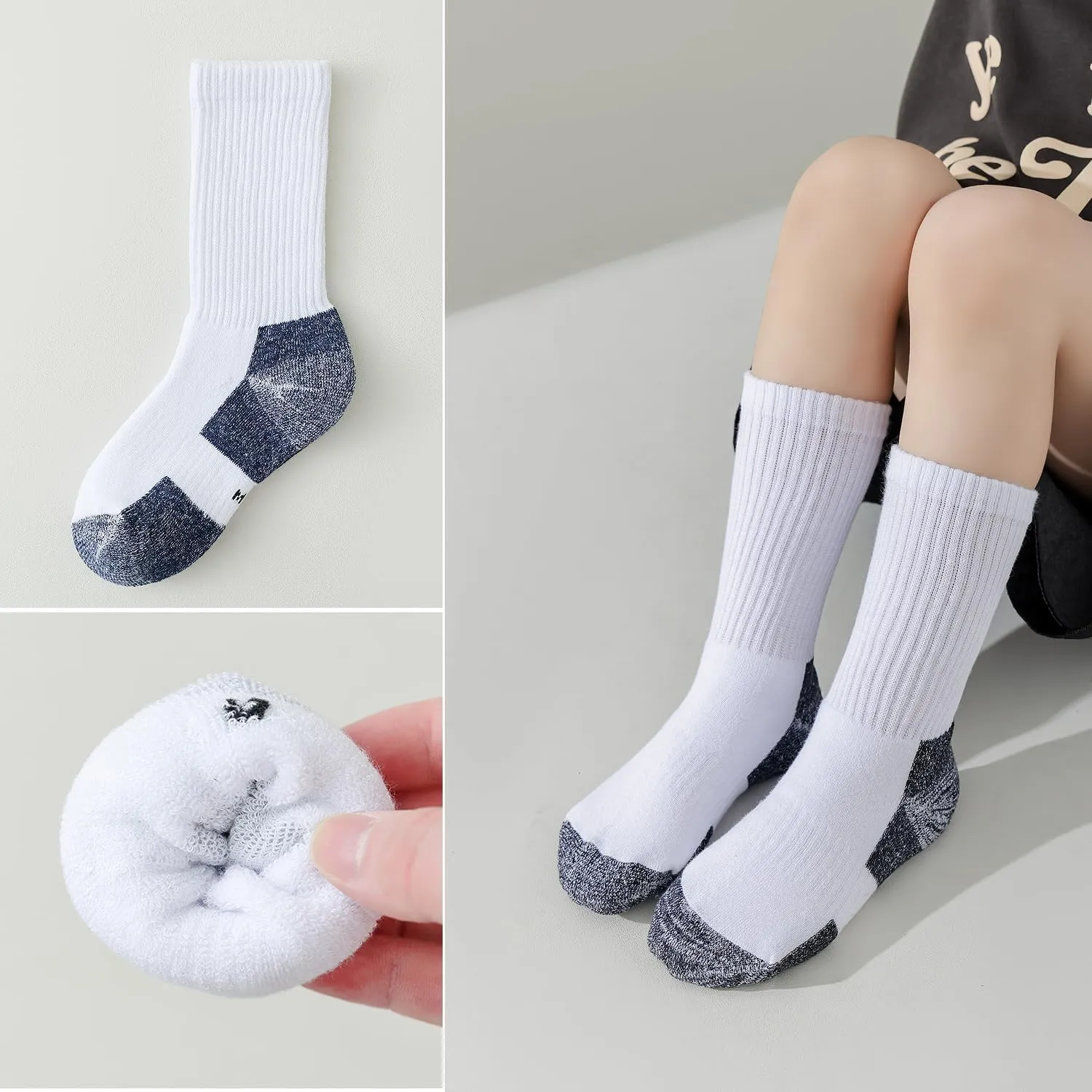 EPEIUS Kids Boys/Girls' Cushioned Crew Socks Thick Cotton Athletic Socks 6 Pack 4-14 Years