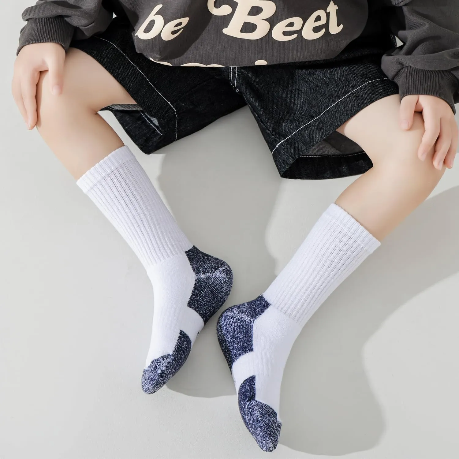 EPEIUS Kids Boys/Girls' Cushioned Crew Socks Thick Cotton Athletic Socks 6 Pack 4-14 Years