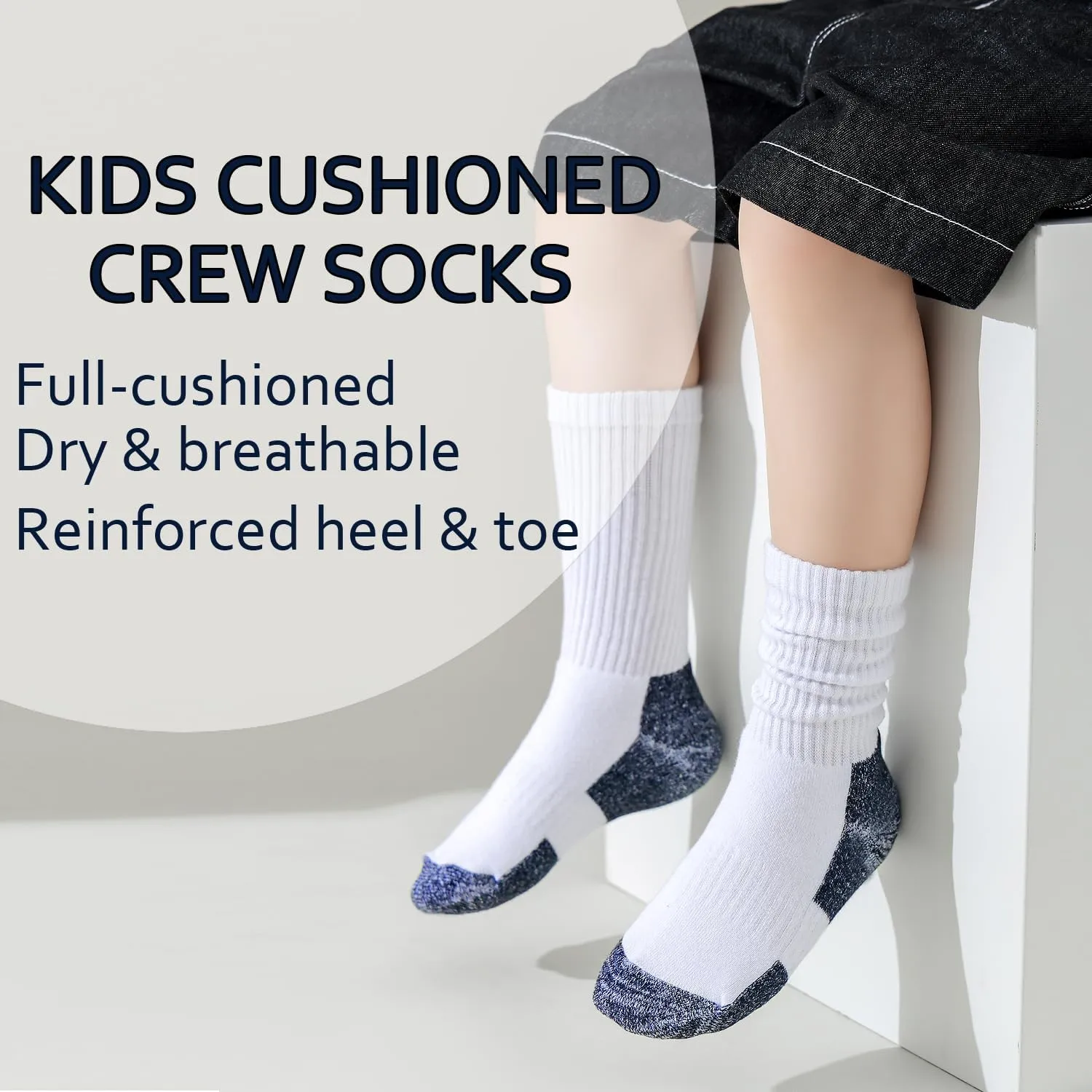 EPEIUS Kids Boys/Girls' Cushioned Crew Socks Thick Cotton Athletic Socks 6 Pack 4-14 Years