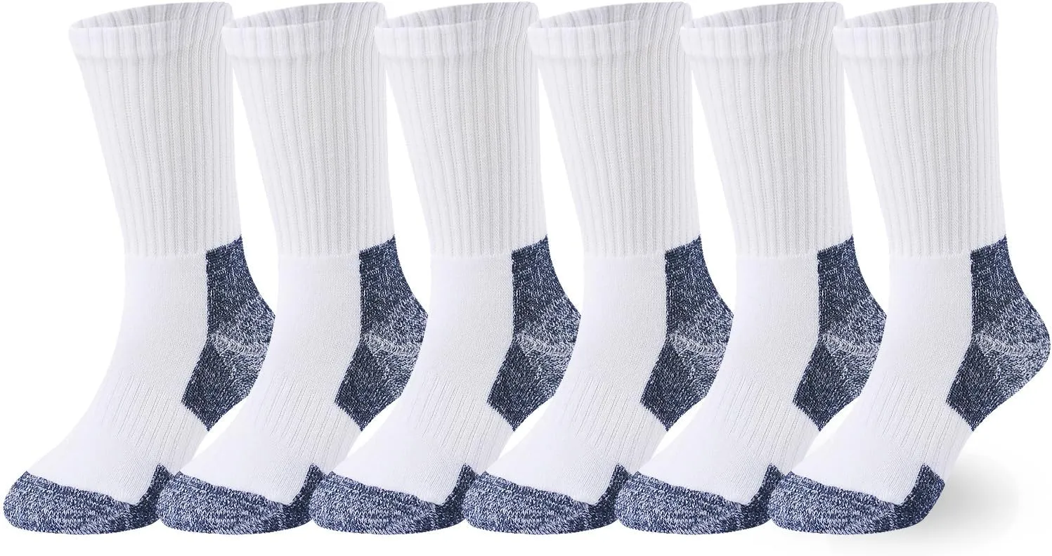 EPEIUS Kids Boys/Girls' Cushioned Crew Socks Thick Cotton Athletic Socks 6 Pack 4-14 Years