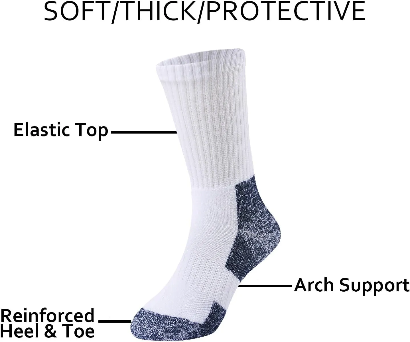 EPEIUS Kids Boys/Girls' Cushioned Crew Socks Thick Cotton Athletic Socks 6 Pack 4-14 Years
