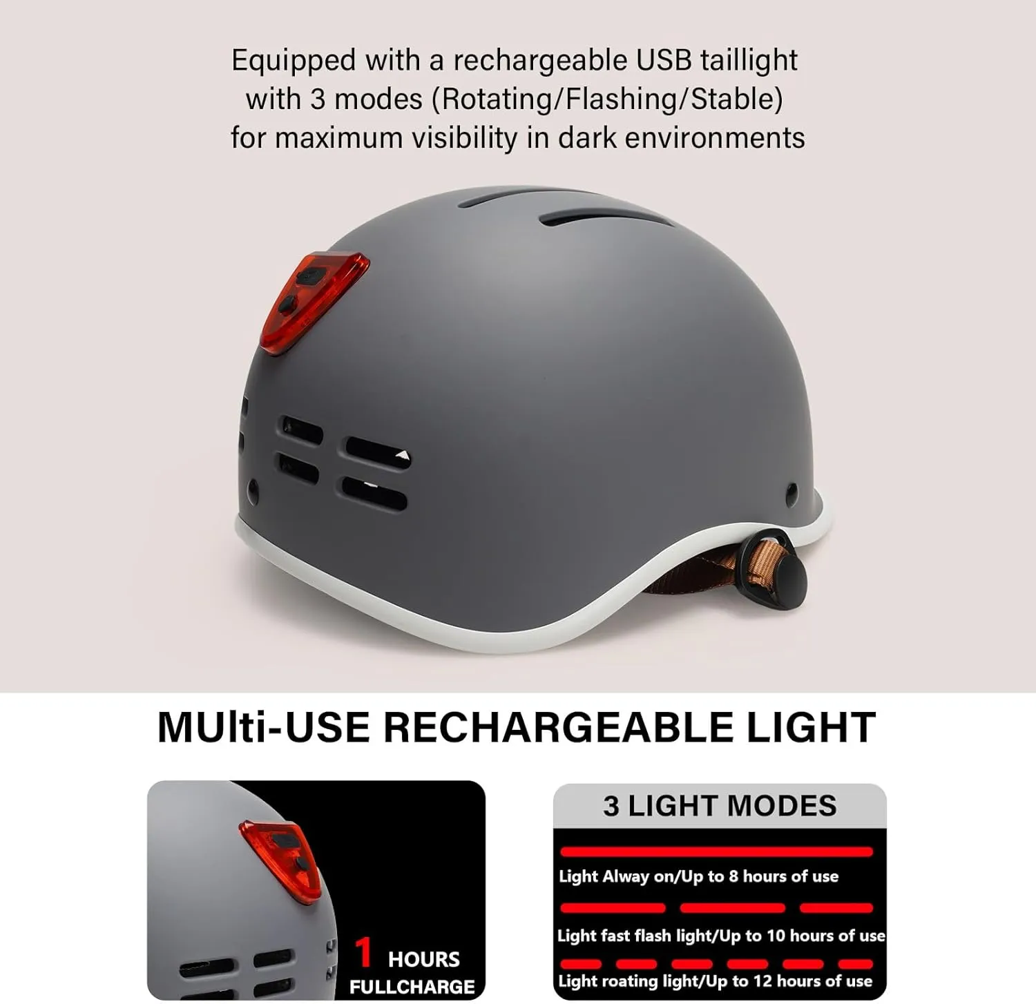 Exclusky Bike Helmet for Adults,Adjustable Cycling Helmet for Men & Women Safety Certified Bicycle Helmet for Commuting, Road Biking, Skating with USB Rechargeable Rear Light