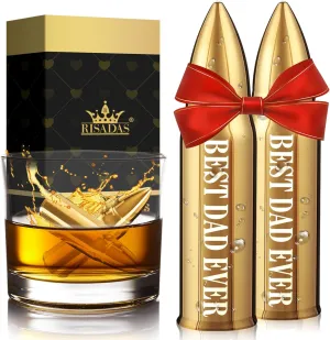 Fathers Day Dad Gifts - Gifts for Dad, Fathers Day Present ldeas from Daughter, Wife - Dads Birthday Gift from Son, Gift for Stepdad, Men - Christmas Whiskey Stones Presents, Gold, 2 Pieces, bar Set