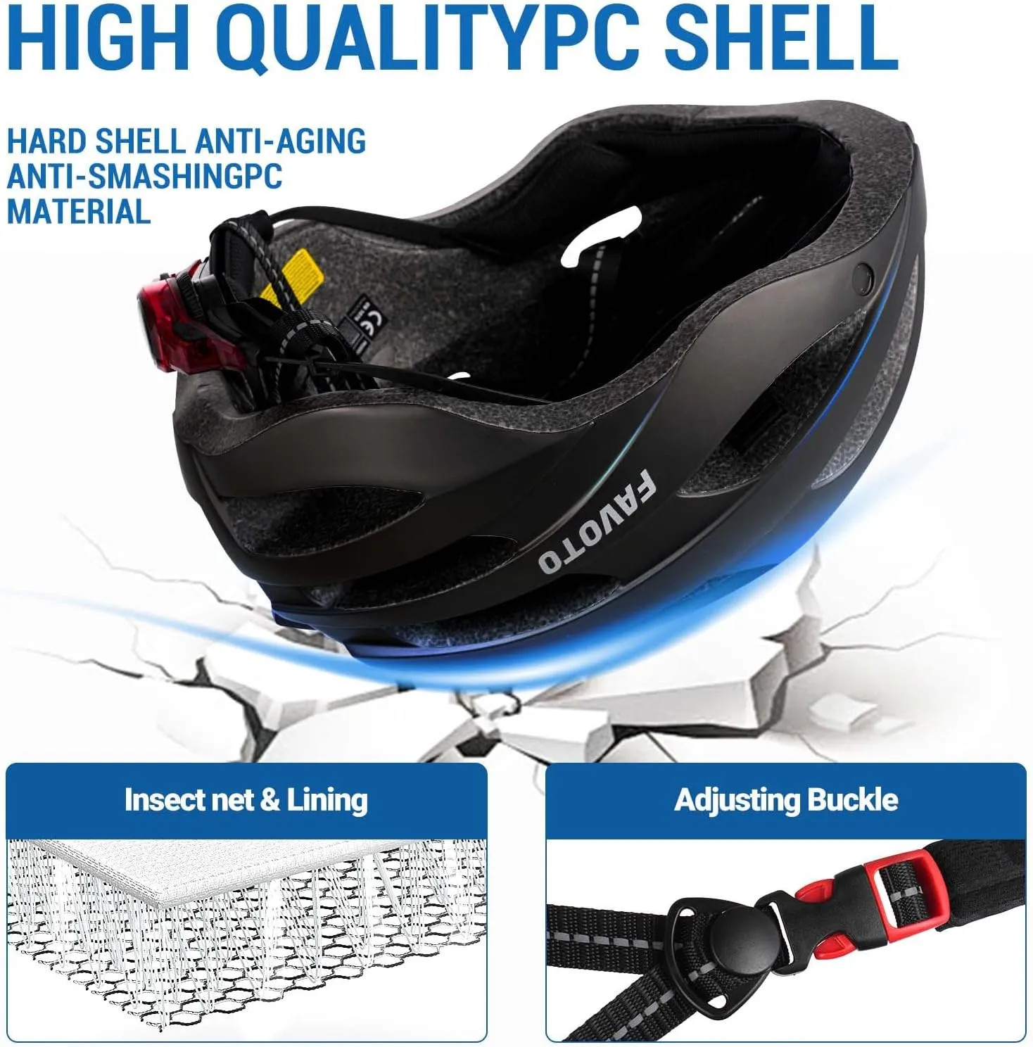 Favoto Bike Helmet with Light and Magnetic Goggles - USB Rechargeable Taillight -Mountain and Road Cycling Helmets for Men and Women