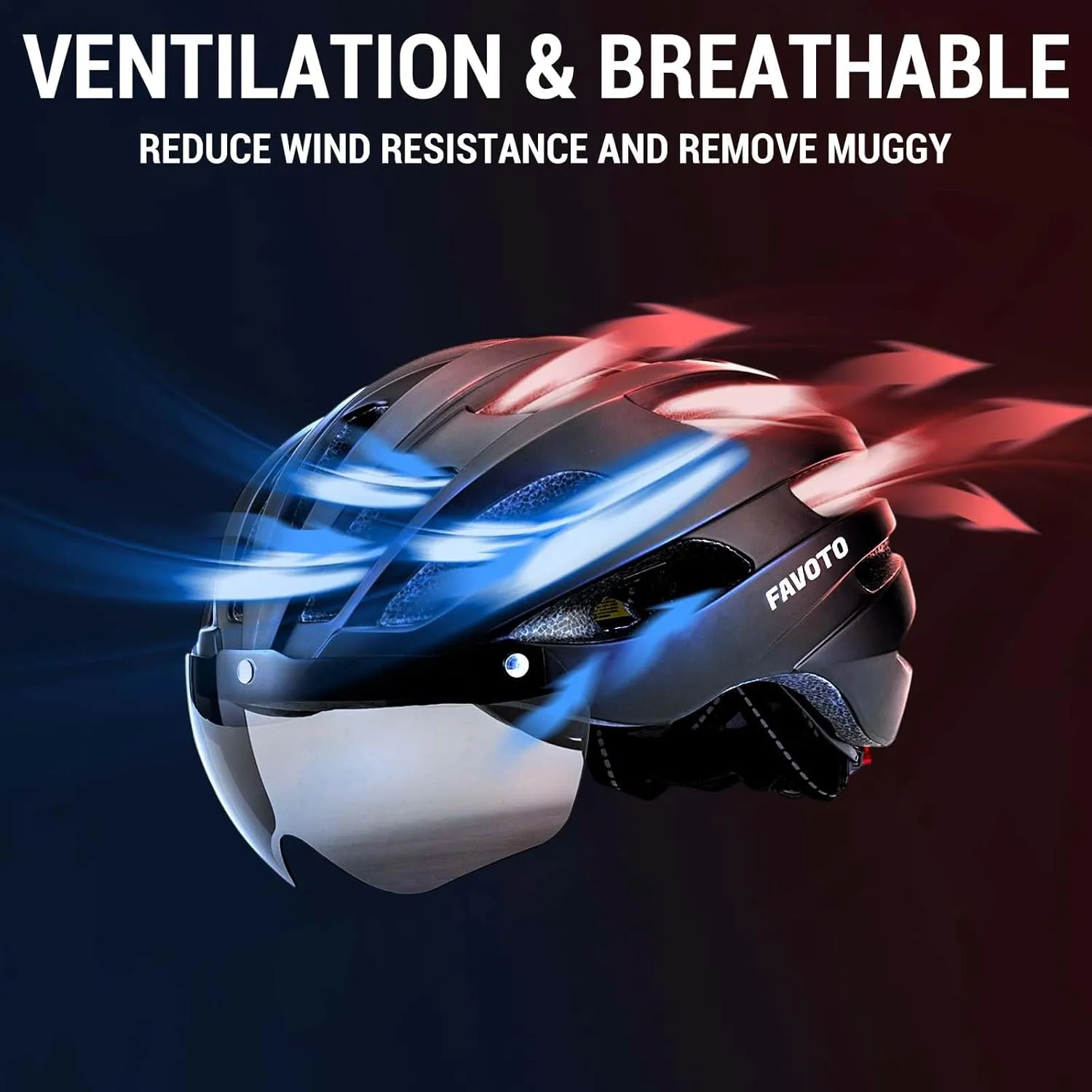 Favoto Bike Helmet with Light and Magnetic Goggles - USB Rechargeable Taillight -Mountain and Road Cycling Helmets for Men and Women