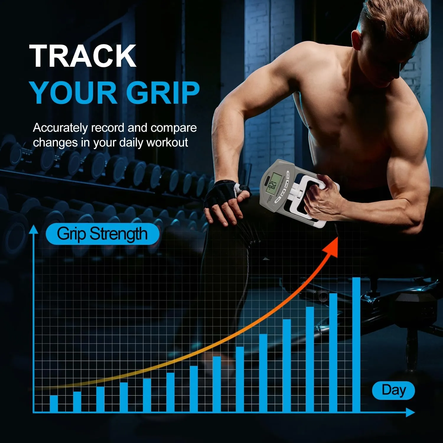 Handeful Grip Strength Tester Trainer - Dynamometer Handgrip Measurer Meter, Handheld Strengthener Exerciser for Sports, School, and Home Use (198Lbs / 90Kgs)
