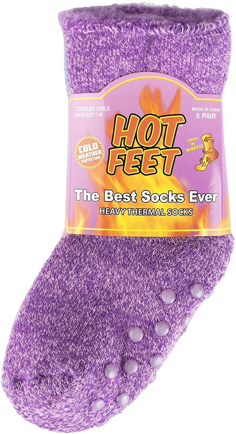 Hot Feet Toddler Girls 5pk Crew Thermal Socks w/Soft Thick Brushing Inside