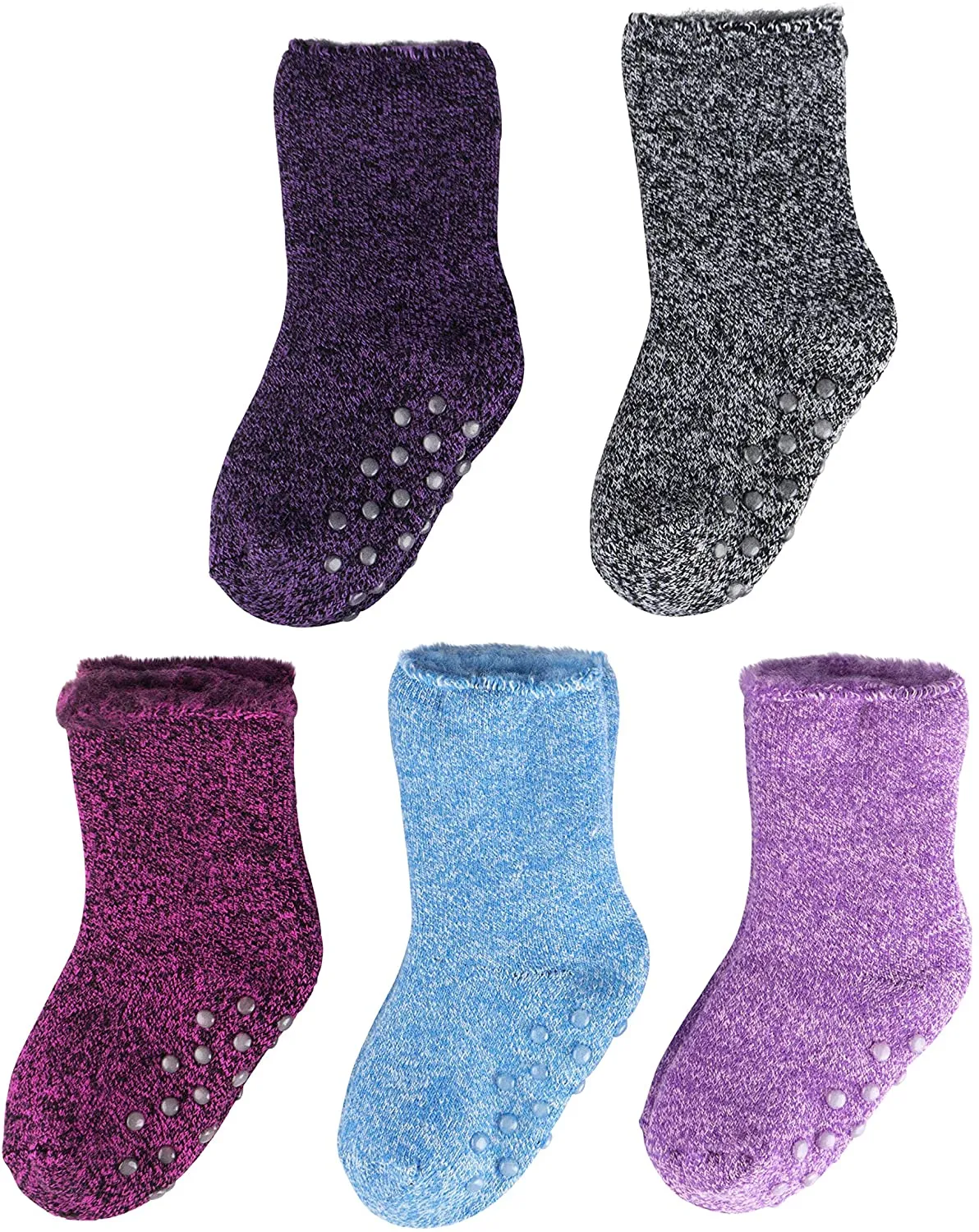 Hot Feet Toddler Girls 5pk Crew Thermal Socks w/Soft Thick Brushing Inside