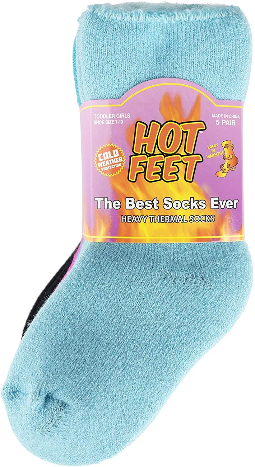 Hot Feet Toddler Girls 5pk Crew Thermal Socks w/Soft Thick Brushing Inside