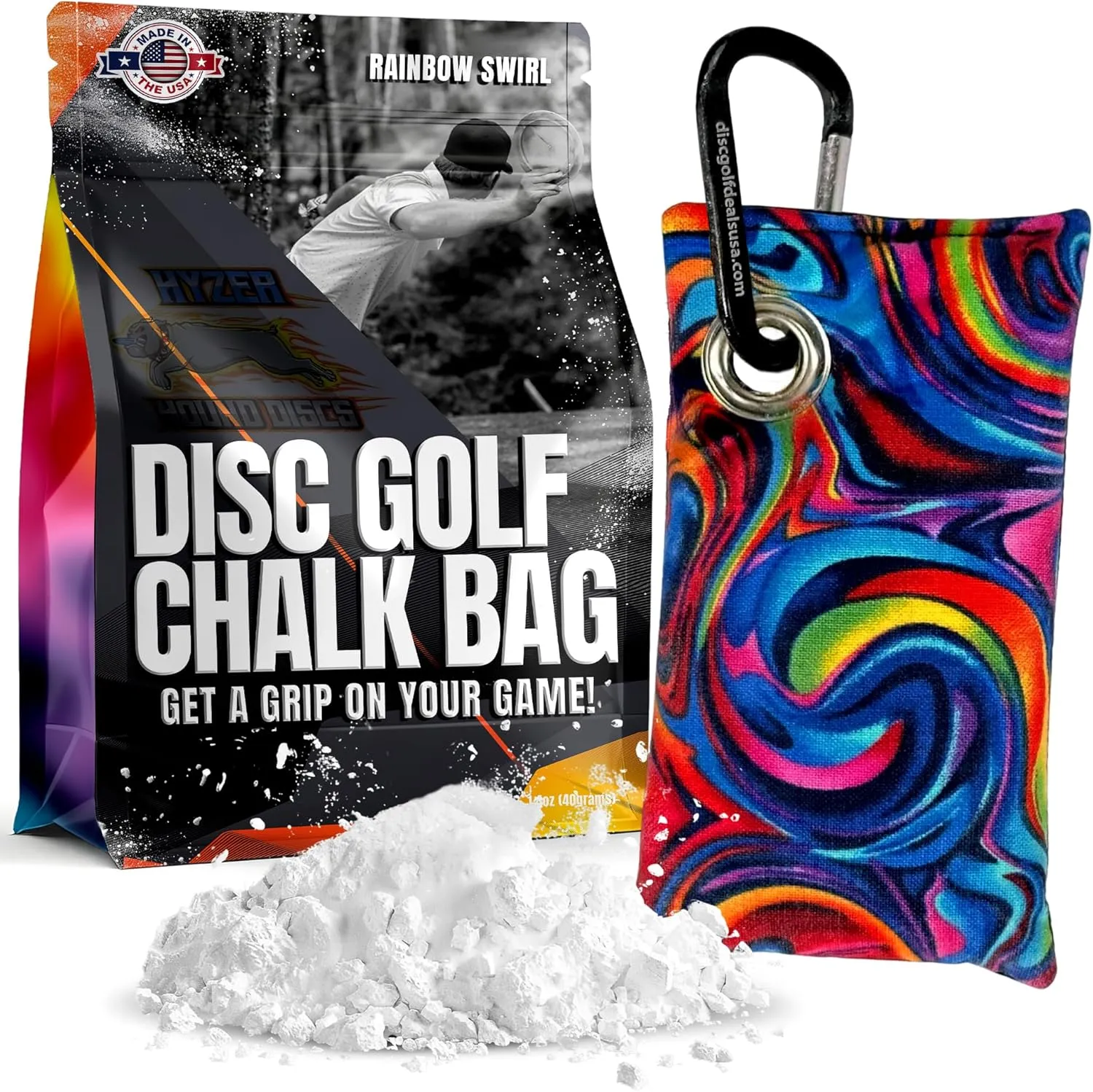 HYZER HOUND DISCS Disc Golf Chalk Bag | Dry Your Hands in the Heat of Summer | Attaches to Bag with a Carabiner | Improve Your Hand Grip for Consistency | Essential Disc Golf Accessories | Chalk