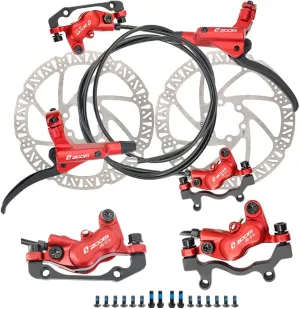 JFOYH zoom HB876 4-Piston Pre-Bled Hydraulic Disc Brake Set for Mountain Bike, Bike Disc Brake Kit with 160mm Rotors, Front and Rear Levers(PM Adapter Included) - Left-Front&Right-Rear