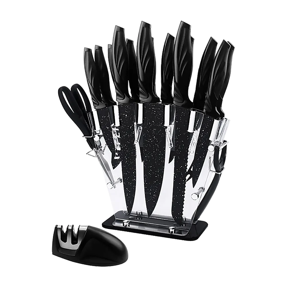 Kitchen 17 Pc Knife Set w/ Block & Sharpener Chef Bread Steak Knives
