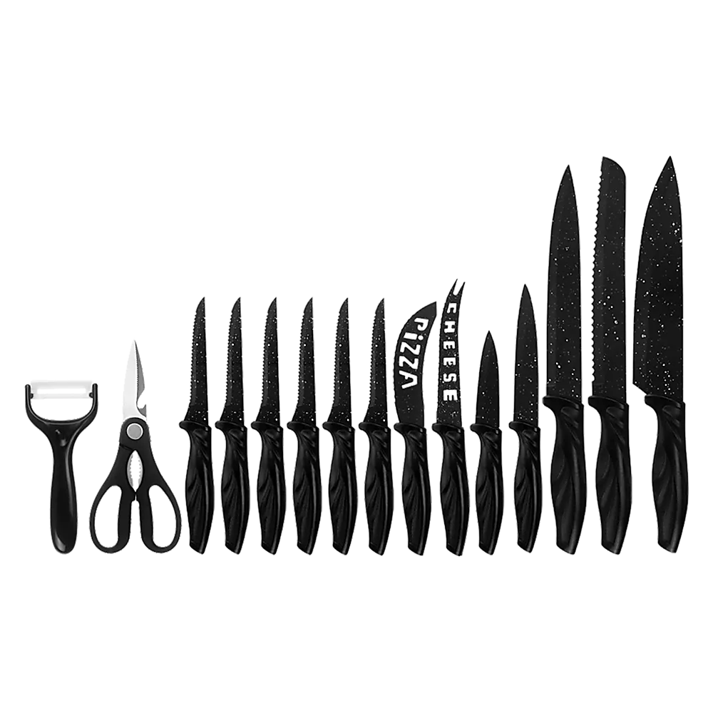 Kitchen 17 Pc Knife Set w/ Block & Sharpener Chef Bread Steak Knives