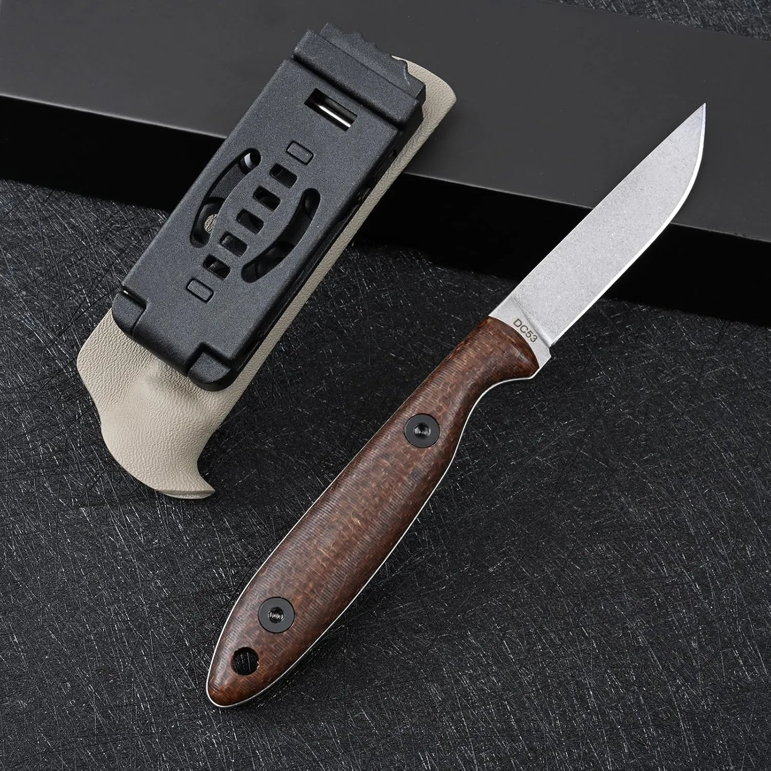 Knives DC53 Steel Tactical Fixed Blade Knife with kydex sheath for Men EDC Outdoor Camping Survival Hunting (White Micarta Handle)