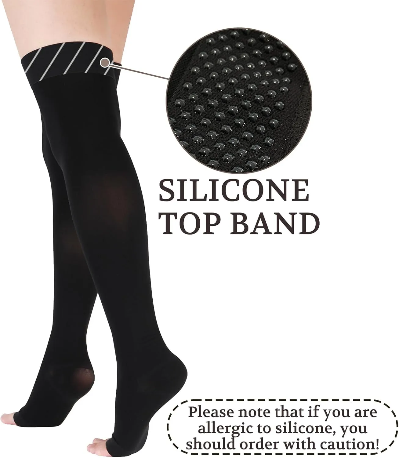 LIN PERFORMANCE 15-20 mmHg Medical Compression Stockings for Women and Men Thigh High Dot-Top Open Toe Socks for Varicose Vein Swollen legs Travel Flight Pregnant(Black,XL)