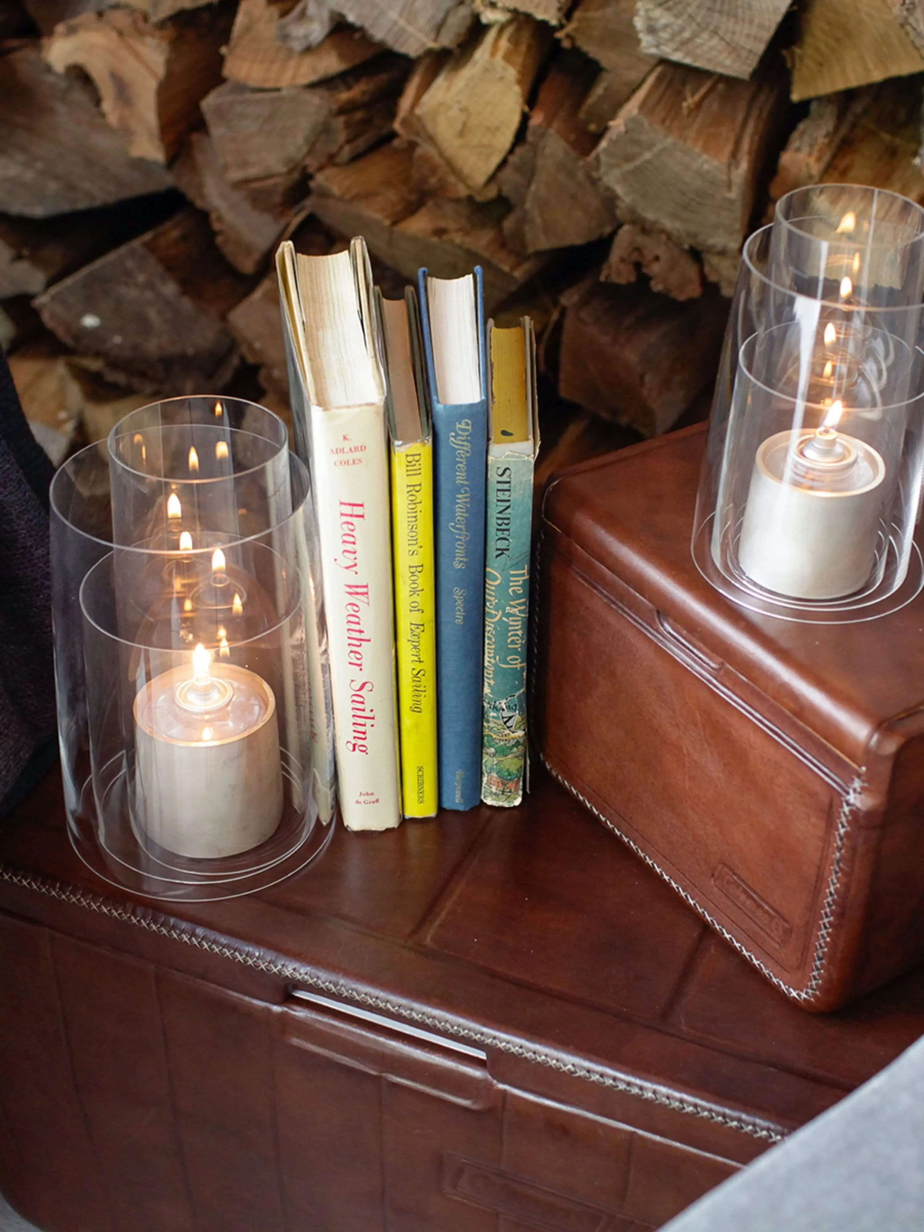 Medium Hurricane Lantern with Brushed Sterling Silver Candle Holder by Deborah Ehrlich