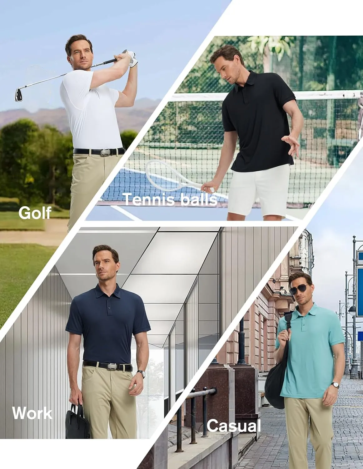 Men's Lightweight Golf Polo Shirt, Stretch Quick Dry Solid Tennis Shirt, Moisture Wicking Short Sleeve Dry Fit