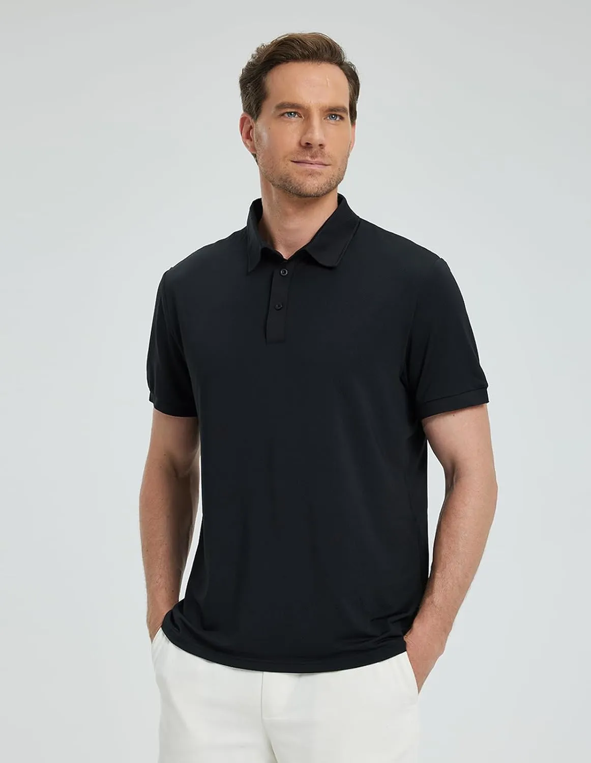 Men's Lightweight Golf Polo Shirt, Stretch Quick Dry Solid Tennis Shirt, Moisture Wicking Short Sleeve Dry Fit