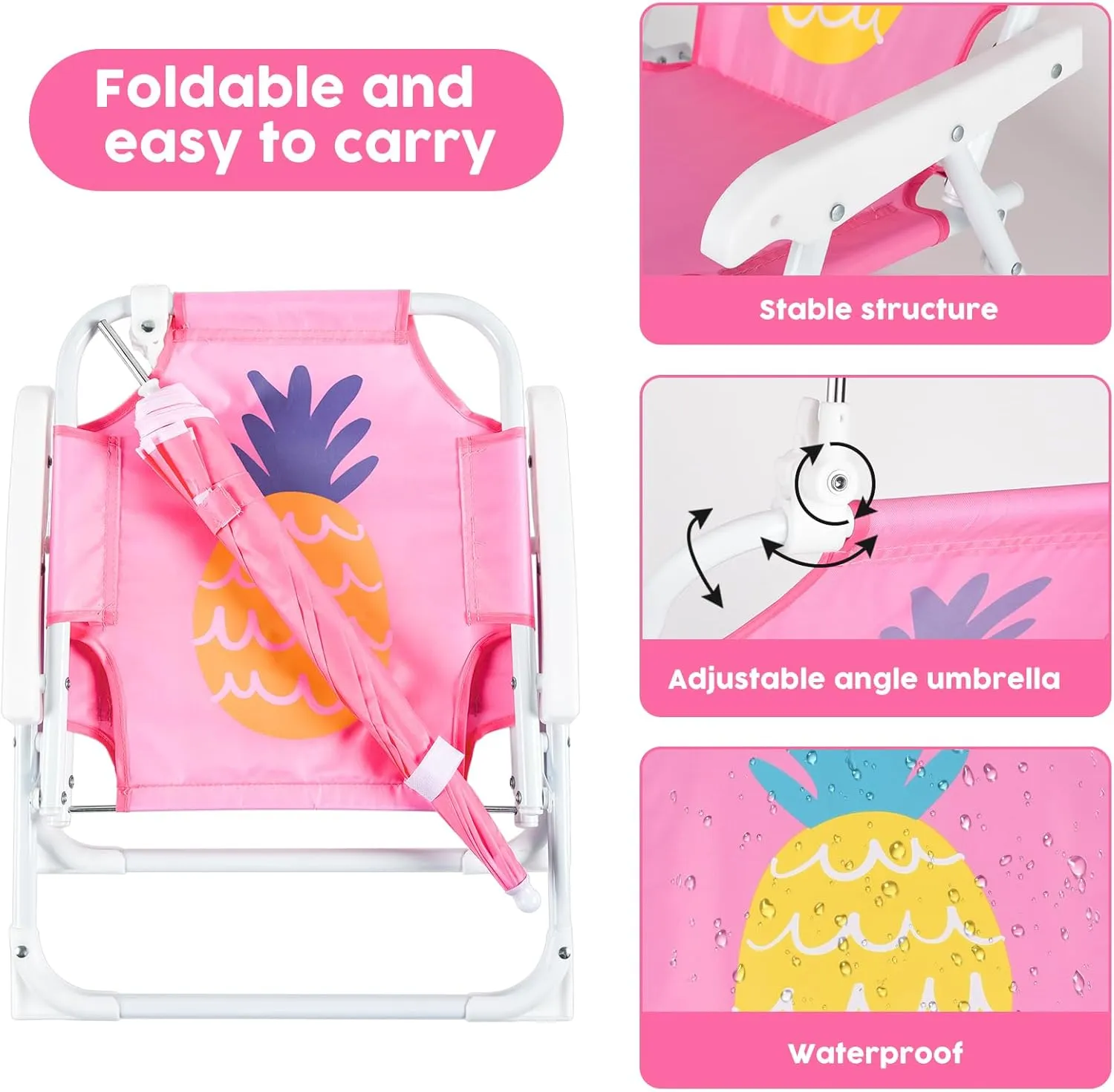 PLULON Kids Beach Chair with Umbrella - Folding Lawn & Camping Chair with Summer Shade for Beach, Pool, Travel & Outdoor (for 1-5 Years Old)