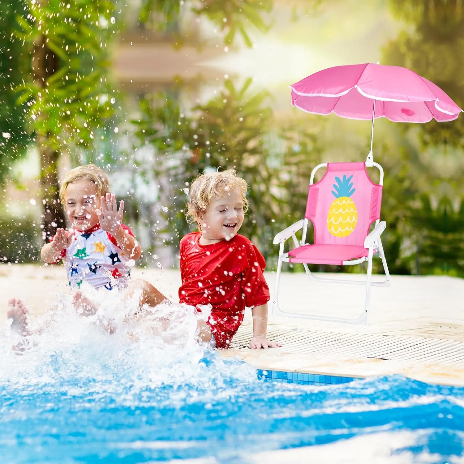 PLULON Kids Beach Chair with Umbrella - Folding Lawn & Camping Chair with Summer Shade for Beach, Pool, Travel & Outdoor (for 1-5 Years Old)
