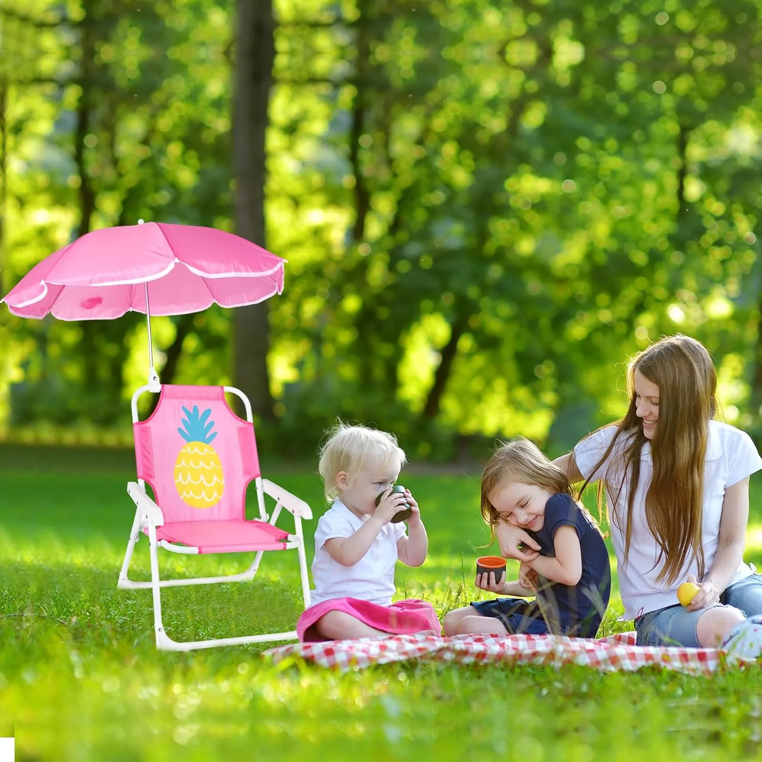 PLULON Kids Beach Chair with Umbrella - Folding Lawn & Camping Chair with Summer Shade for Beach, Pool, Travel & Outdoor (for 1-5 Years Old)