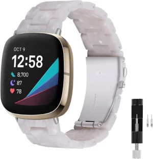 Resin Watch Band Compatible with Fitbit Versa 4/Sense 2/Versa 3/Fitbit Sense, Lightweight Adjustable Fashion Bracelet Wristband Replacement for Women Men with Stainless Metal Buckle
