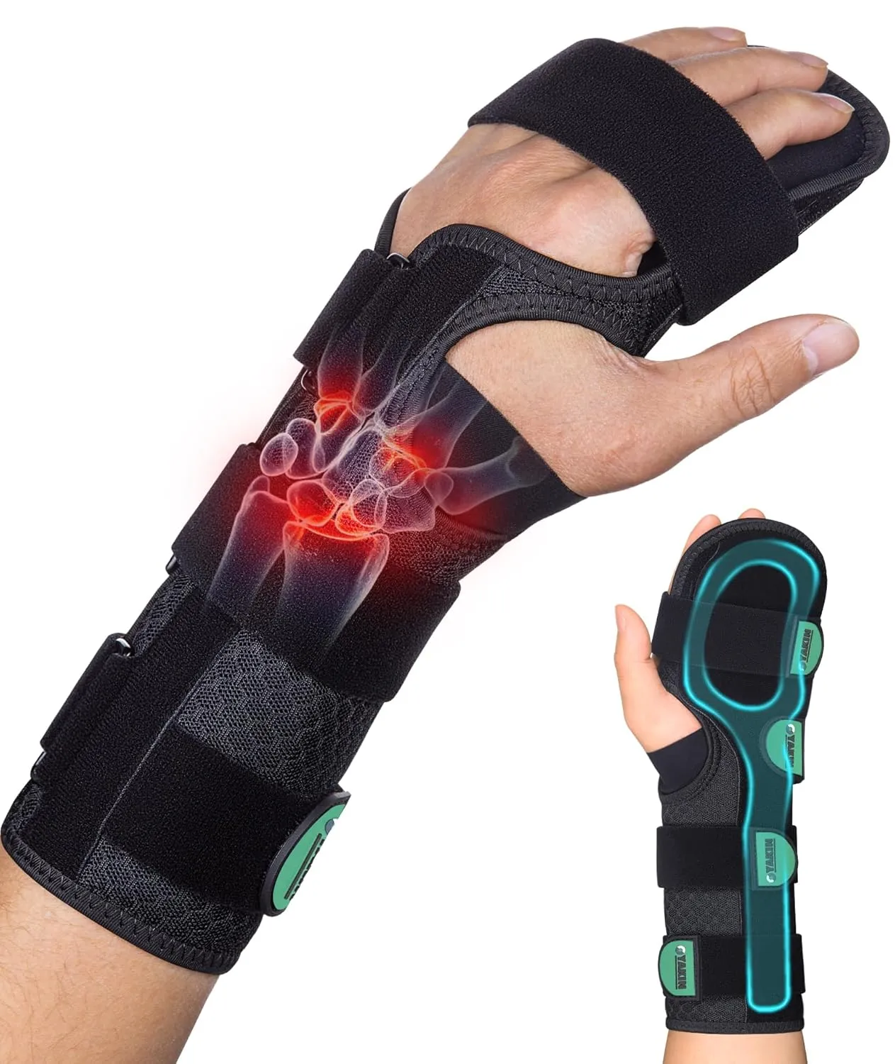 Resting Hand Splint for Stroke Recovery & Carpal Tunnel Relief - Night Immobilizer with Removable Splints, Finger Contractures, Arthritis & Tendonitis - Adjustable Wrist Support Brace for Men & Women