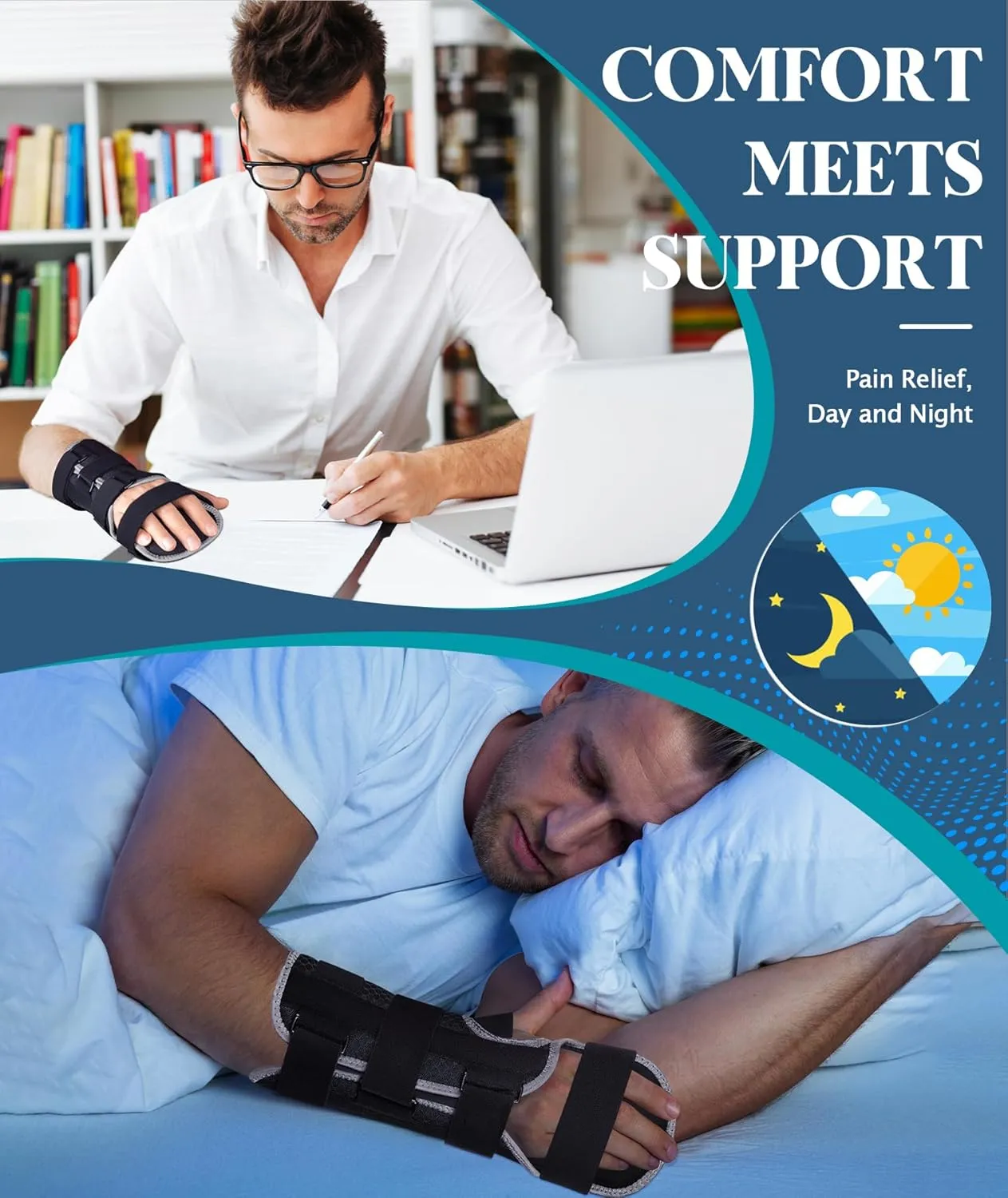 Resting Hand Splint for Stroke Recovery & Carpal Tunnel Relief - Night Immobilizer with Removable Splints, Finger Contractures, Arthritis & Tendonitis - Adjustable Wrist Support Brace for Men & Women