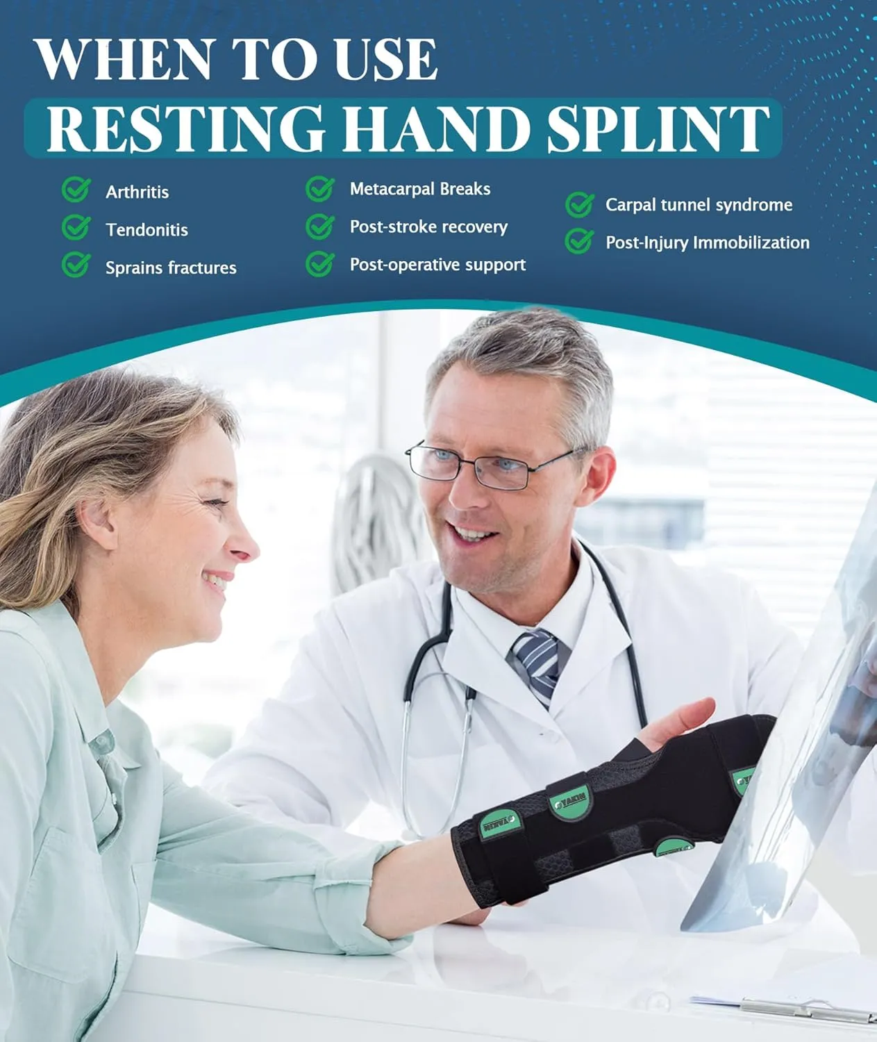 Resting Hand Splint for Stroke Recovery & Carpal Tunnel Relief - Night Immobilizer with Removable Splints, Finger Contractures, Arthritis & Tendonitis - Adjustable Wrist Support Brace for Men & Women