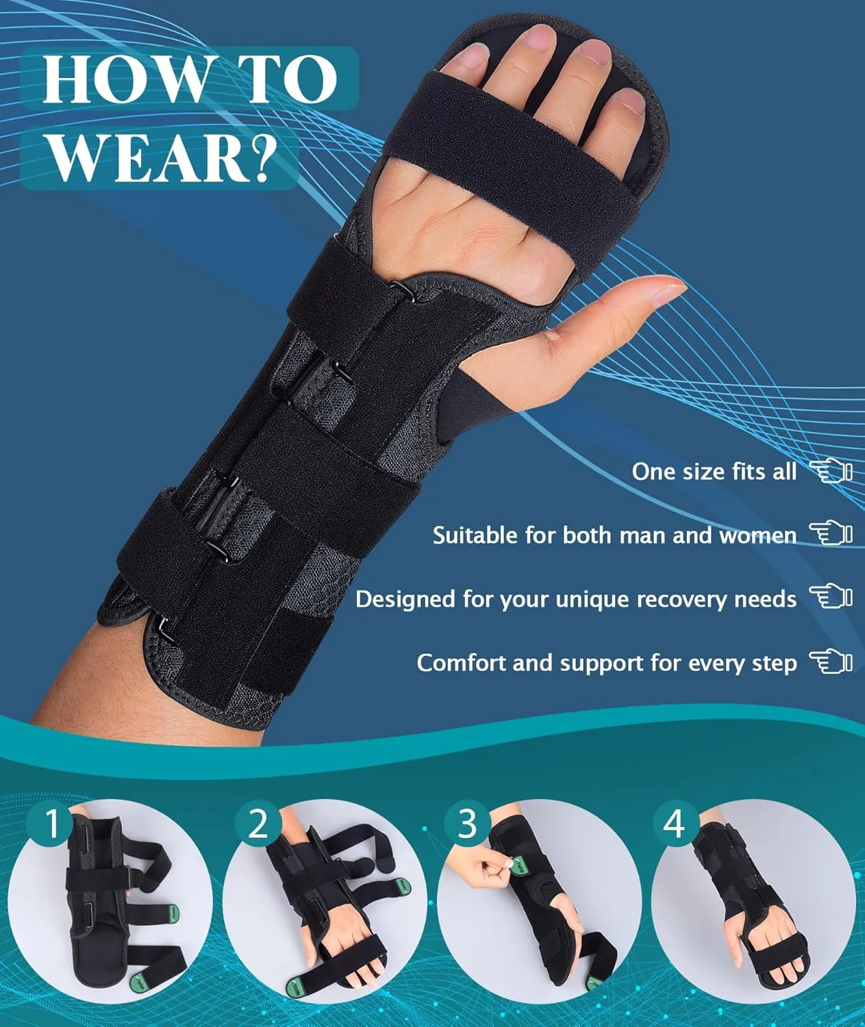 Resting Hand Splint for Stroke Recovery & Carpal Tunnel Relief - Night Immobilizer with Removable Splints, Finger Contractures, Arthritis & Tendonitis - Adjustable Wrist Support Brace for Men & Women