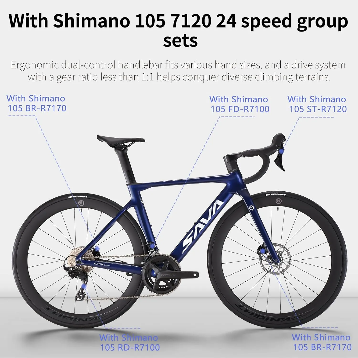 SAVADECK Carbon Fiber Road Bike, Hydraulic Oil Disc Bike with Carbon Fiber Frame and Wheelset, Lightweight Full Carbon Racing Bicycle with Shimano R7120 24S Shift Set for Adults