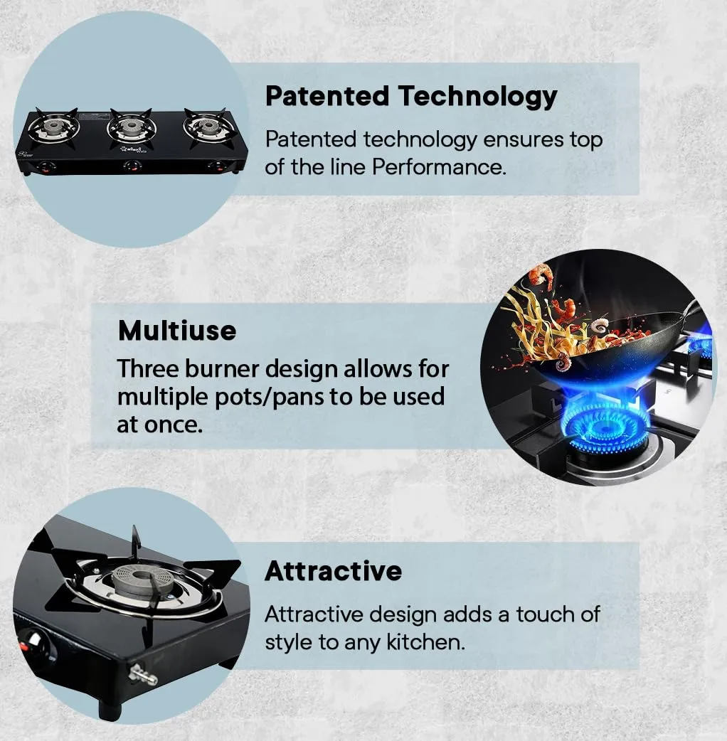Sigri-wala Glass Manual Gas Stove (3 Burners)