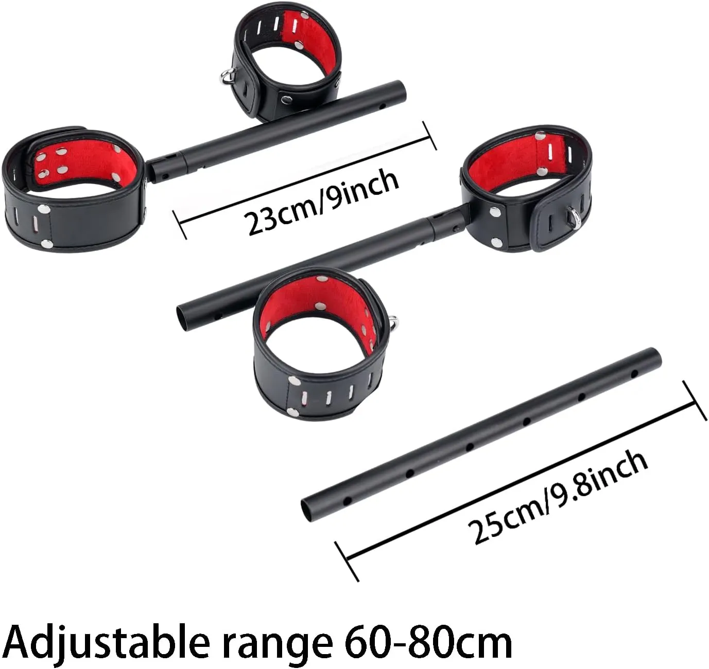 Spreader Bar Heavy Duty Expandable Exercise Black Metal Bar with 4 pcs Black and Red Fur Adjustable Strap, Yoga Training Fitness Gear, Workout Bar,Gym Kit