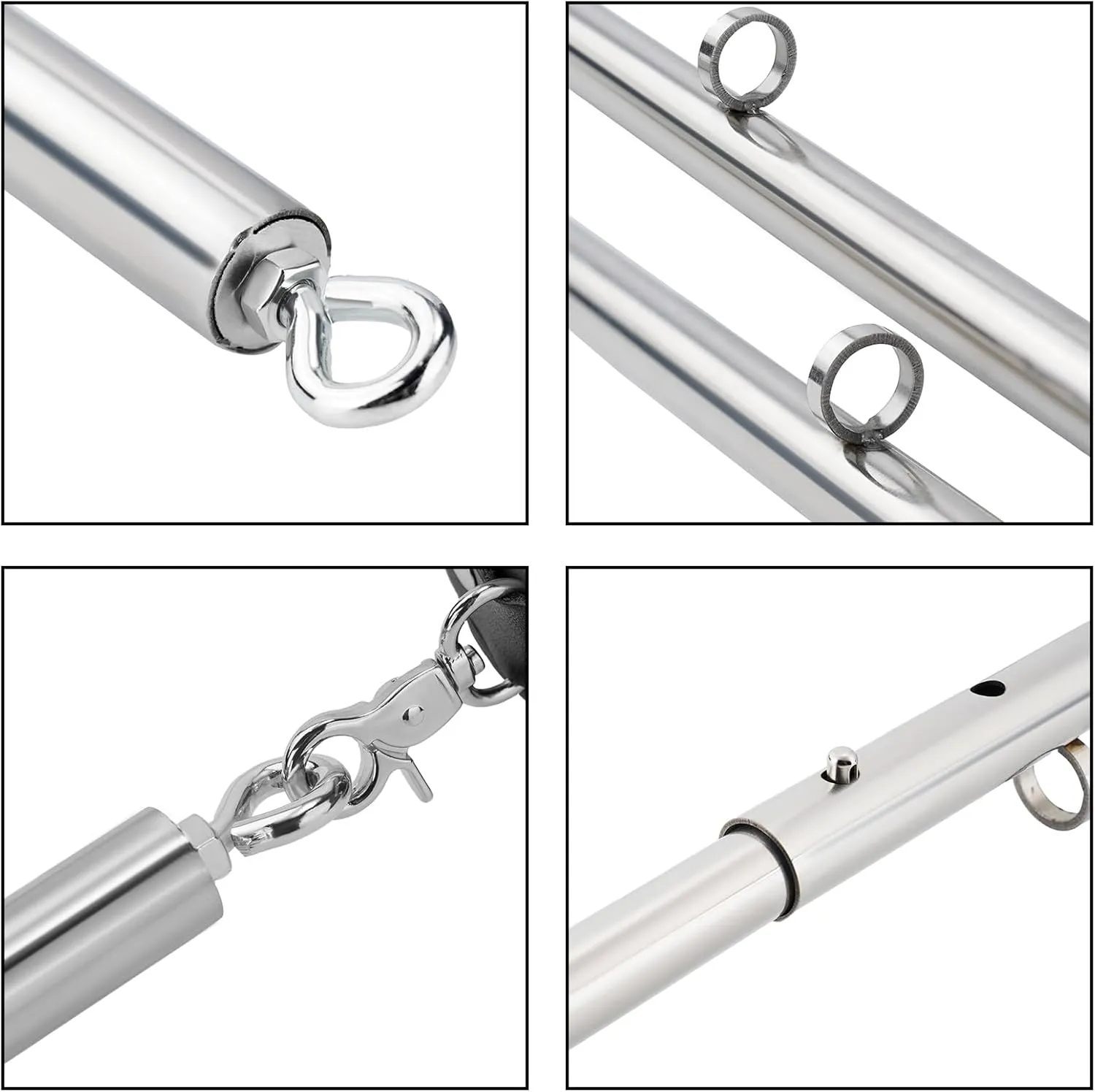 Spreader Bar Heavy Duty Stainless Steel Expandable Silver Bar Home Gym with 4pcs PU Purple Adjustable Strap,Sports Aid Training Fitness Gear Pilates Aid Kit,Yoga Set